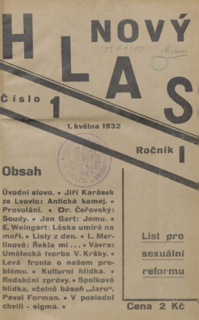 Titelblatt Nový hlas – list pro sexuální reformu, 1932, Ausgabe 1